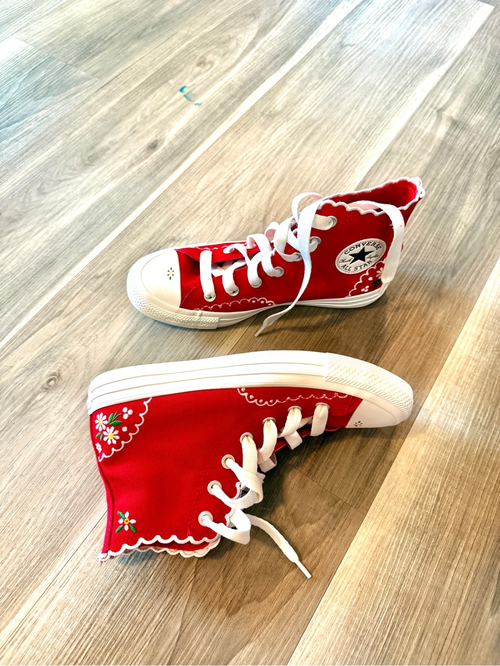 Converse Unisex Red High Top Sneakers with Floral Detail